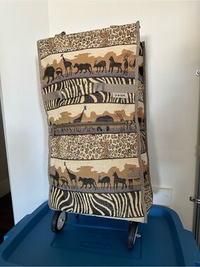 JADE Rolling Tapestry Canvas Zipper & Velcro Safari Animal Print Shopping Cart